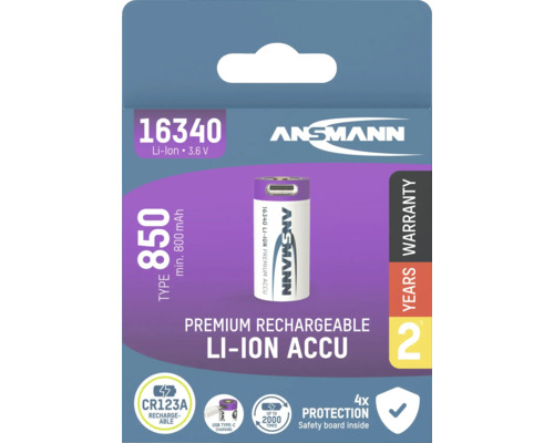 Ansmann 16340 Lithium-Ionen Akku mit 850 mAh Kapazität