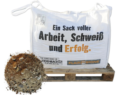 FLAIRSTONE Big Bag Kies 0 mm - 16 mm ca. 780 kg = 0,5 cbm Big Bag with gravel on a wooden pallet