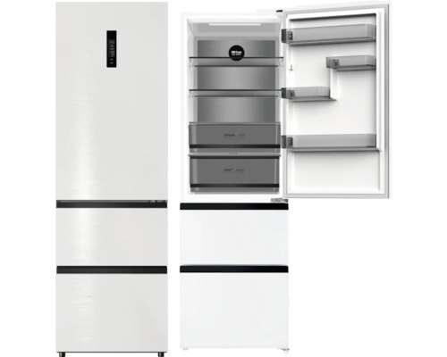 French Door Kühlschrank Wolkenstein BxHxT 60 x 190,8 x 63,8 cm weiß Weißer Kühlschrank mit Gefrierfach und geöffneter Tür