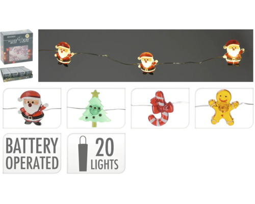 LED Drahtlichterkette LiKE 1,9 m 20 LEDs Lichtfarbe warmweiß batteriebetrieben zufällige Motivauswahl Batteriebetriebene Lichterkette mit 20 LED Lichtern, weihnachtlichen Motiven und Produktverpackung