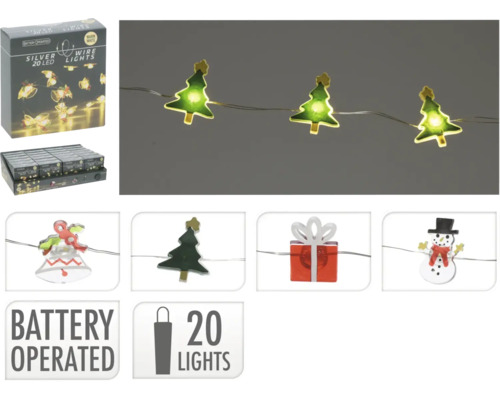 LED Drahtlichterkette LiKE 20 LEDs Lichtfarbe warmweiß batteriebetrieben zufällige Motivauswahl Lichterkette mit Batteriebetrieb, 20 LEDs, mit verschiedenen Weihnachtsmotiven