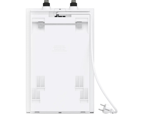 Rückansicht eines elektronischen Warmwasserbereiters zur Wandmontage mit Netzstecker