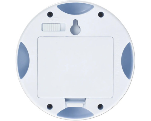 Rückseite einer runden Lampe mit Schalter und Aufhängung