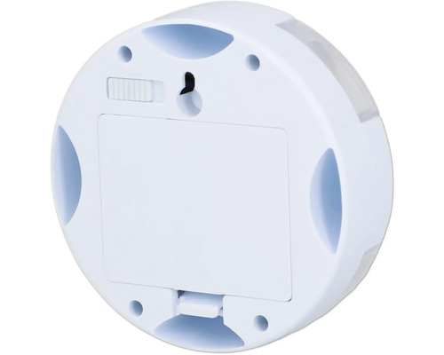 Rückseite einer runden LED-Leuchte mit Batteriefach