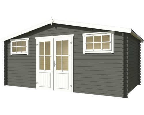 Gartenhaus aus Holz mit Fenstern und Doppeltür