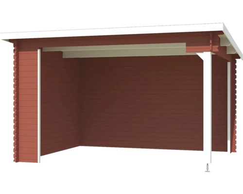 Offener Geräteschuppen aus Holz mit Dach