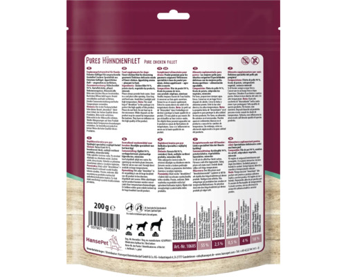 Hansepet Pures Hühnchenfilet, Ergänzungsfuttermittel für Hunde