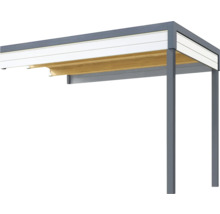 Terrassenüberdachung mit Holzunterkonstruktion und Metallrahmen