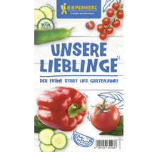 Kiepenkerl Logo. Das Bild zeigt Gemüse wie Tomaten, Gurken und Paprika.