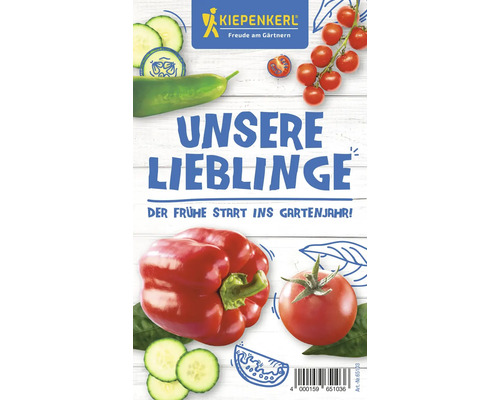 Kiepenkerl Logo. Das Bild zeigt Gemüse wie Tomaten, Gurken und Paprika.