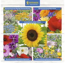 Collage verschiedener Blumensorten und der Kiepenkerl Logo.