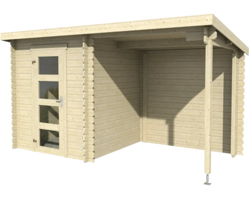 Holzgartenhaus mit Tür und Veranda