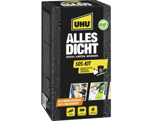 UHU Alles Dicht SOS-Kit inkl. 750 ml Dichtmasse, Pinsel, Rührstab und Dichtband UHU Alles Dicht SOS-Kit zum Abdichten, Schützen und Reparieren