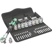 Werkzeugsatz mit Ratsche, Steckschlüsseln und Bits im Textiletui