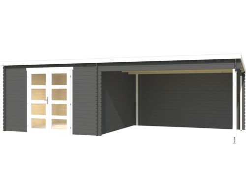 Holzgartenhaus mit Doppeltür und seitlichem Unterstand