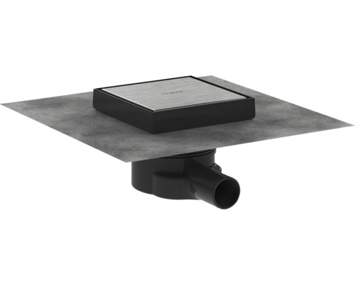 Punktablauf hansgrohe RainDrain Point 150/150 edelsathl gebürstet rückseitig befliesbar 56249800 Duschablauf mit Dichtmanschette