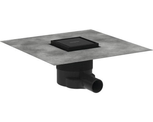 Punktablauf hansgrohe RainDrain Brilliance 100/100 schwarz matt rückseitig befliesbar 56250670 Bodenablauf mit quadratischer Abdeckung für Dusche