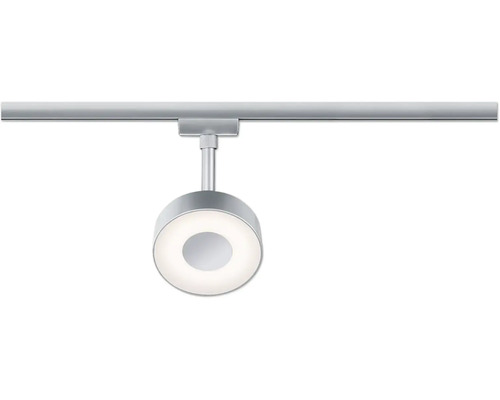 Silberne Stromschienenleuchte mit rundem Leuchtenkopf