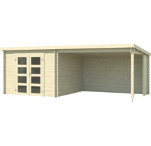 Holzgartenhaus mit Doppeltür und Anbau