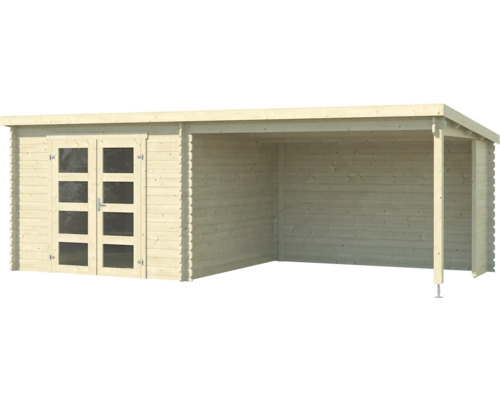 Holzgartenhaus mit Doppeltür und Anbau