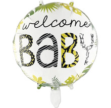 Runder Folienballon mit der Aufschrift Willkommen Baby und Dschungelmotiven