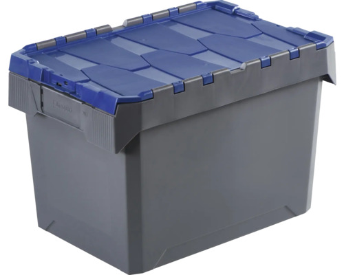 Graue Kunststoffbox mit blauem Deckel zur Aufbewahrung