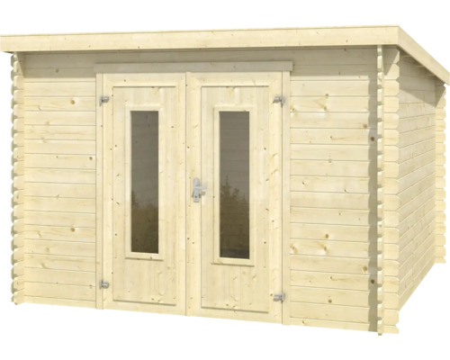 Holzgartenhaus mit Doppeltür und Fenstern