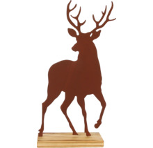 Dekofigur Hirsch aus Metall auf Holzsockel