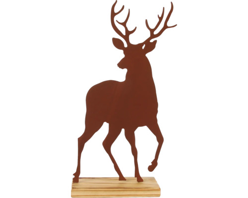 Dekofigur Hirsch aus Metall auf Holzsockel