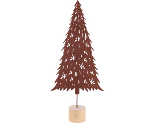 Dekorativer Weihnachtsbaum aus Metall auf Holzsockel