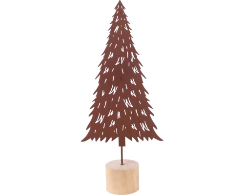 Dekorativer Weihnachtsbaum aus Metall auf Holzsockel