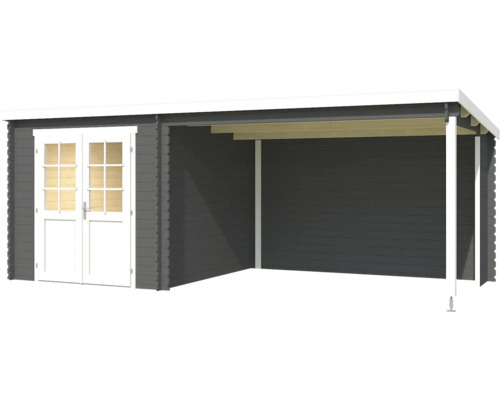 Holzgartenhaus mit Doppeltür und Carport