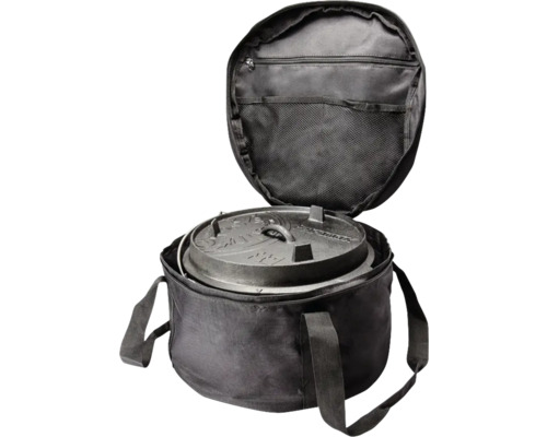 Gusseisen Dutch Oven in einer schwarzen Tragetasche mit Reißverschluss