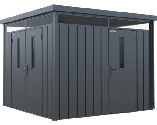Gartenschrank aus Metall mit zwei Türen und Fenster