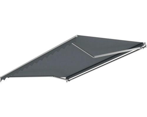 Gelenkarmmarkise 3,5x2,5 Stoffdessin 2327 (Basalto) Gestell RAL 9006 weißaluminium Handkurbel Rechts inkl. Handlurbel