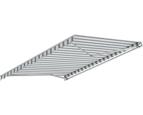 Gelenkarmmarkise 3x2 Stoffdessin 1465 (Shark) Gestell RAL 9006 weißaluminium Handkurbel Rechts inkl. Handlurbel