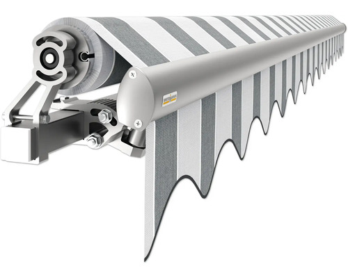 Gelenkarmmarkise 3x2,5 Stoffdessin 1465 (Shark) Gestell RAL 9006 weißaluminium Handkurbel Rechts inkl. Handlurbel