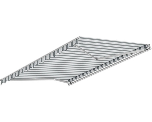Gelenkarmmarkise 4x3 Stoffdessin 1465 (Shark) Gestell RAL 9006 weißaluminium Handkurbel Rechts inkl. Handlurbel