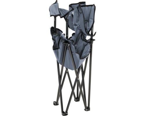 Zusammengeklappter Angelhocker mit Stoffbezug und Metallgestell
