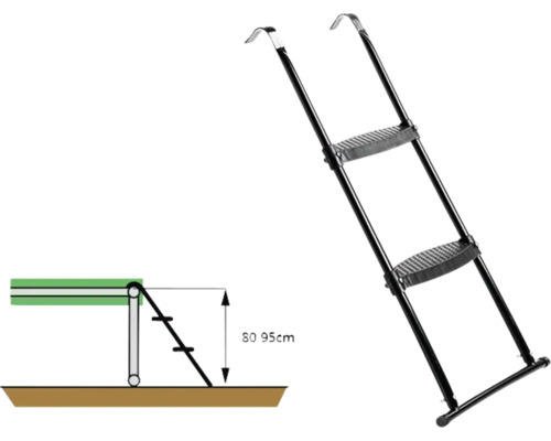 Trampolinleiter mit zwei Stufen und schematischer Darstellung der Höhe
