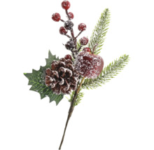 Dekorative Weihnachtszweig mit Tannenzweigen, Zapfen, Beeren und Apfel