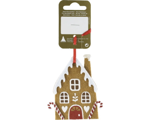 Lebkuchenhaus aus Filz als Weihnachtsbaumschmuck