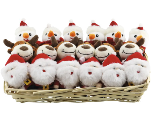 Korb mit Schneemann, Rentier und Weihnachtsmann Plüschtieren