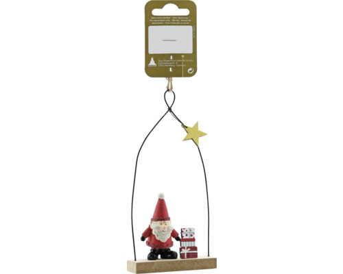 Dekorativer Weihnachtsmann mit Geschenkstapel und Stern als Anhänger