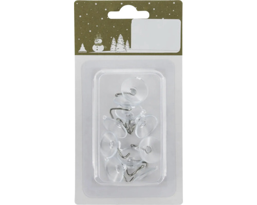 Saugnäpfe mit Haken für Lichterketten Kunststoff Ø 2 cm transparent 10 Stück Verpackung mit Saugnäpfen und Haken zur Befestigung