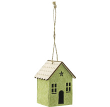 Dekoratives hängendes Haus aus Filz und Holz mit Sternausschnitt als Christbaumschmuck