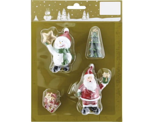 Weihnachtfiguren Polyresin rot weiß grün 4 Stück Weihnachtsfiguren Set mit Weihnachtsmann, Schneemann, Weihnachtsbaum und Geschenk