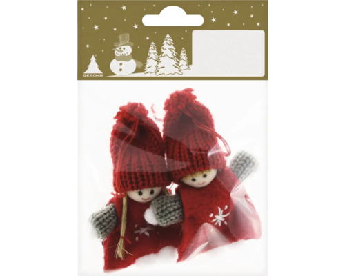 Dekoobjekt Figuren aus Filz/ Wolle H 9 cm rot/ grau Zwei Weihnachtsbaumfiguren in einer Verpackung.