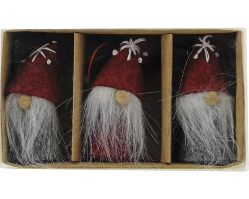 Weihnachtsbaumanhänger Wichtel Filz H 6 cm rot 3 Stück Dekorative Zwerge mit Mütze und Bart im Set