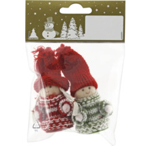 Verpackung mit zwei gestrickten Zwergenfiguren mit Mützen als Weihnachtsdekoration
